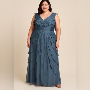 Adrianna Papell Occasions Formal Slate Blue Dress 20W Elegant Wedding Bridesmaid